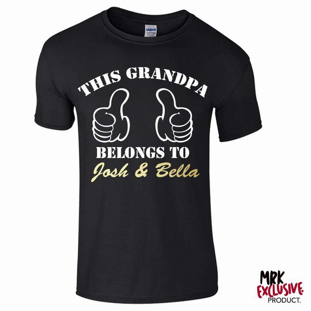 Personalised Grandpa Belongs To Black Tee (MRK X) Grandparent Clothing - grandpa clothes outlet
