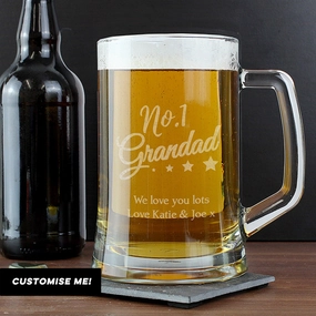 Personalised No.1 Grandad Glass Pint Stern Tankard (MRK-iD) Grandparent Clothing - grandma outfits sale