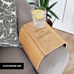Personalised Reserved For Grandad Wooden Sofa Tray (MRK-iD) Grandparent Clothing - grandpa clothes outlet