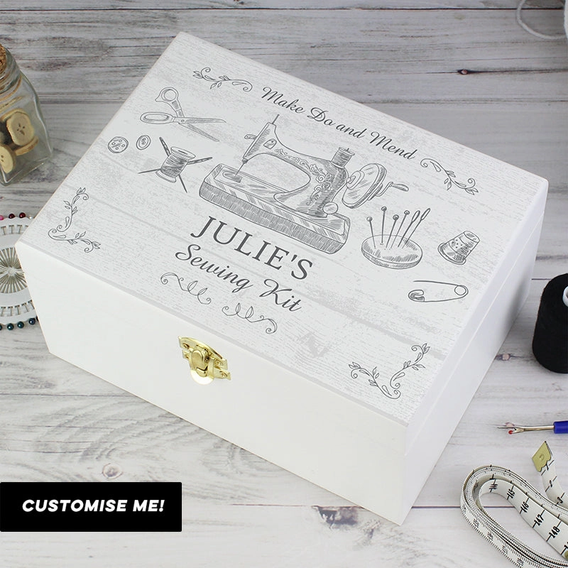 Personalised Sewing Kit White Wooden Keepsake Box (MRK-iD) Grandparent Clothing - grandpa clothes outlet