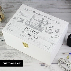 Personalised Sewing Kit White Wooden Keepsake Box (MRK-iD) Grandparent Clothing - grandpa clothes outlet