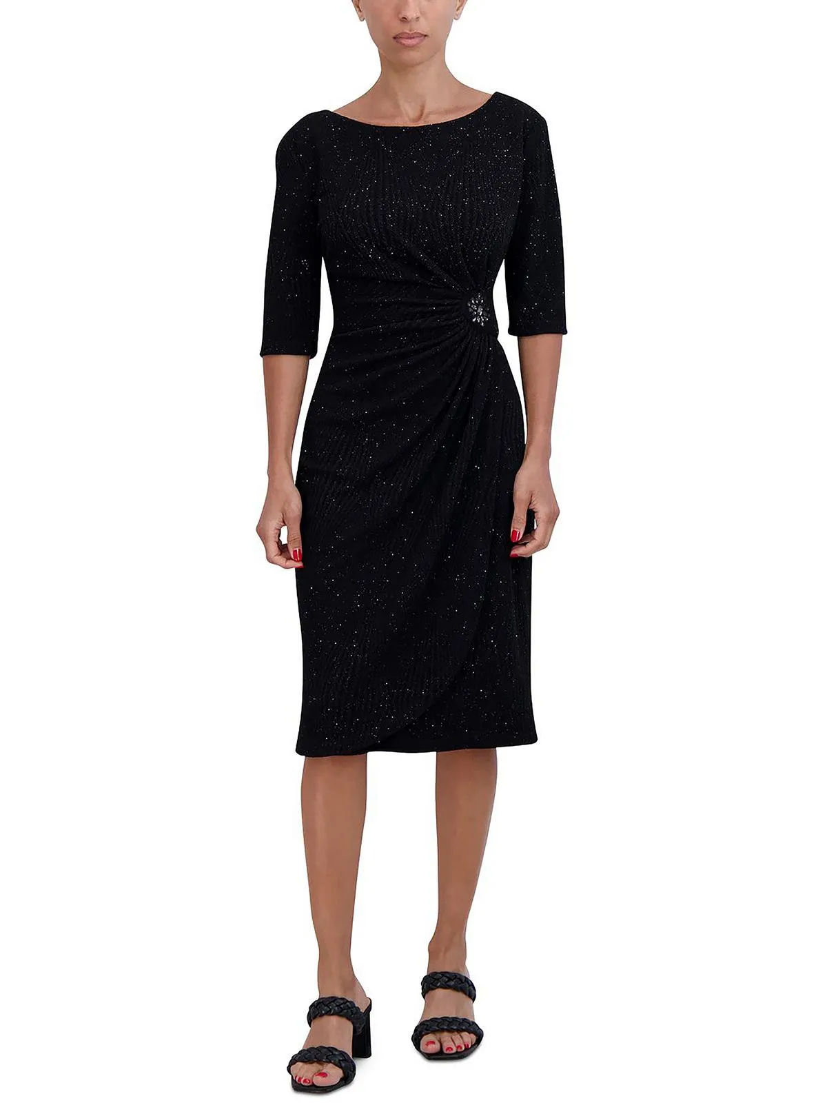 Petites Womens Embellished Knit Cocktail and Party Dress