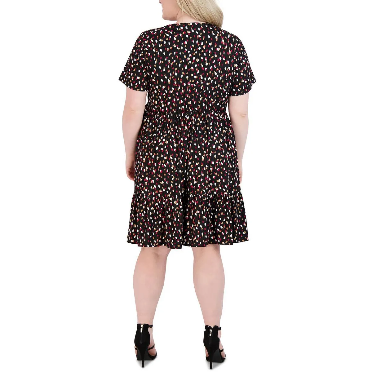 Petites Womens Faux Wrap V-Neck Wrap Dress