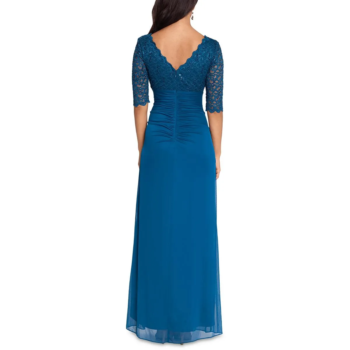 Petites Womens Lace Overlay Embellished Evening Dress