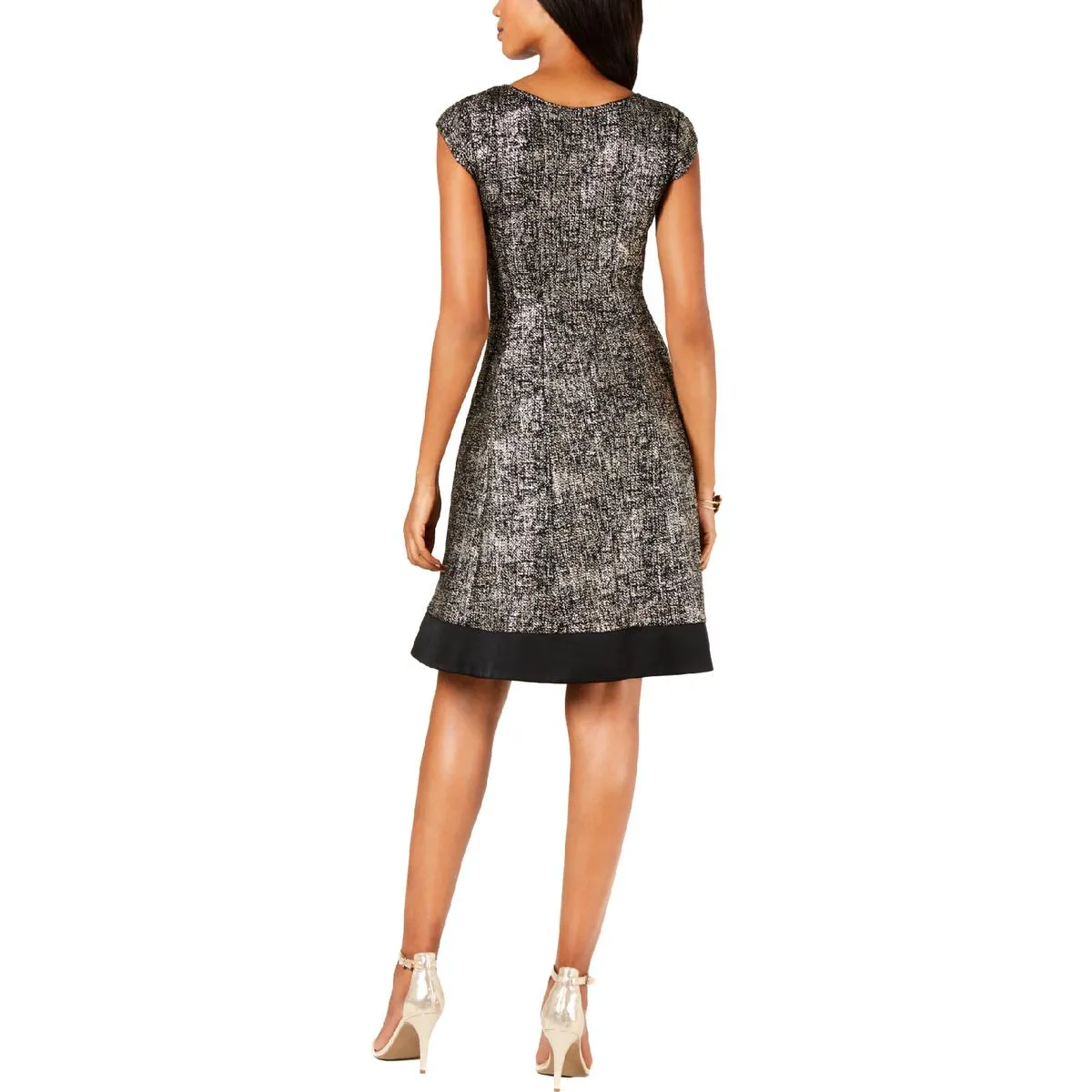 Petites Womens Metallic A-Line Party Dress