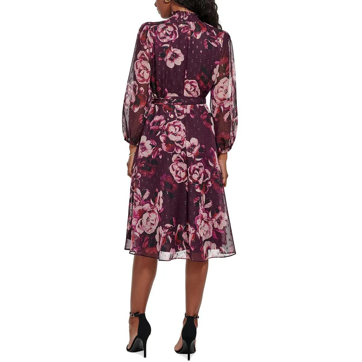 Petites Womens Mockneck Calf Midi Dress