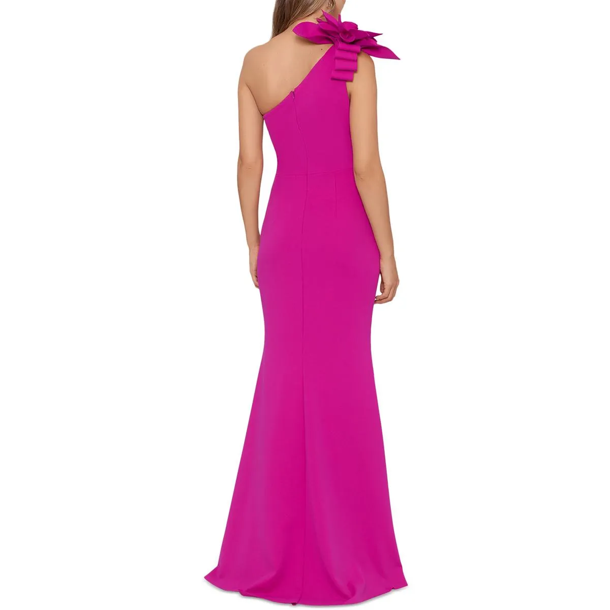 Petites Womens Pleated One Shoulder Formal Dress