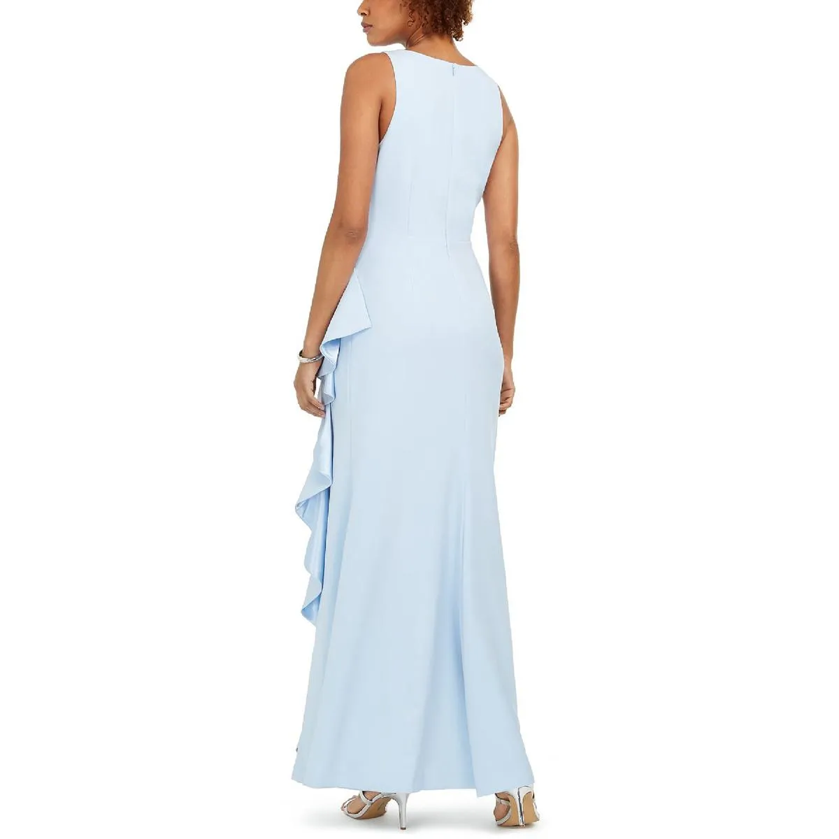 Petites Womens Ruffled Gathered Formal Dress