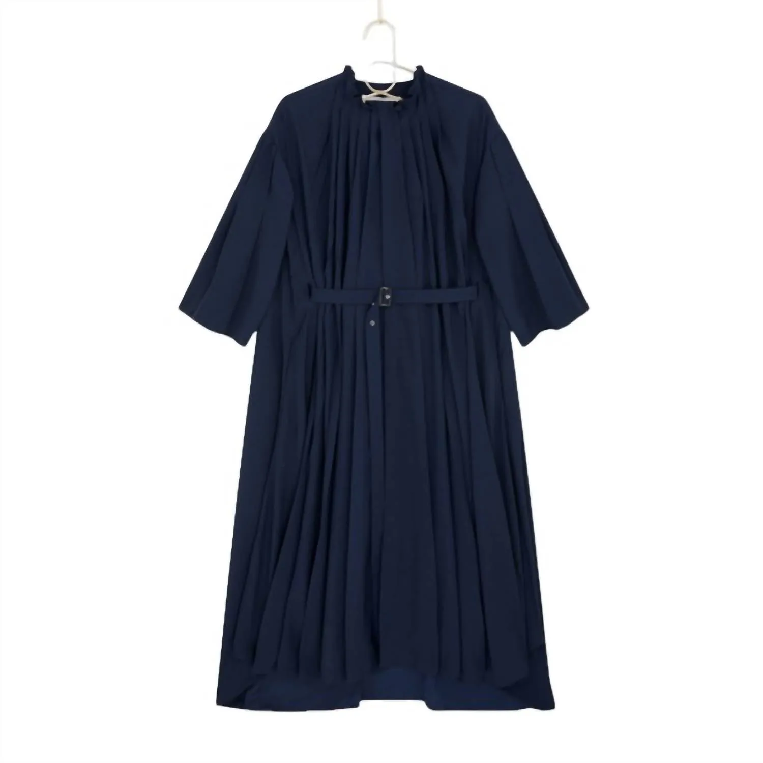 Pleated Day Dress In Indigo