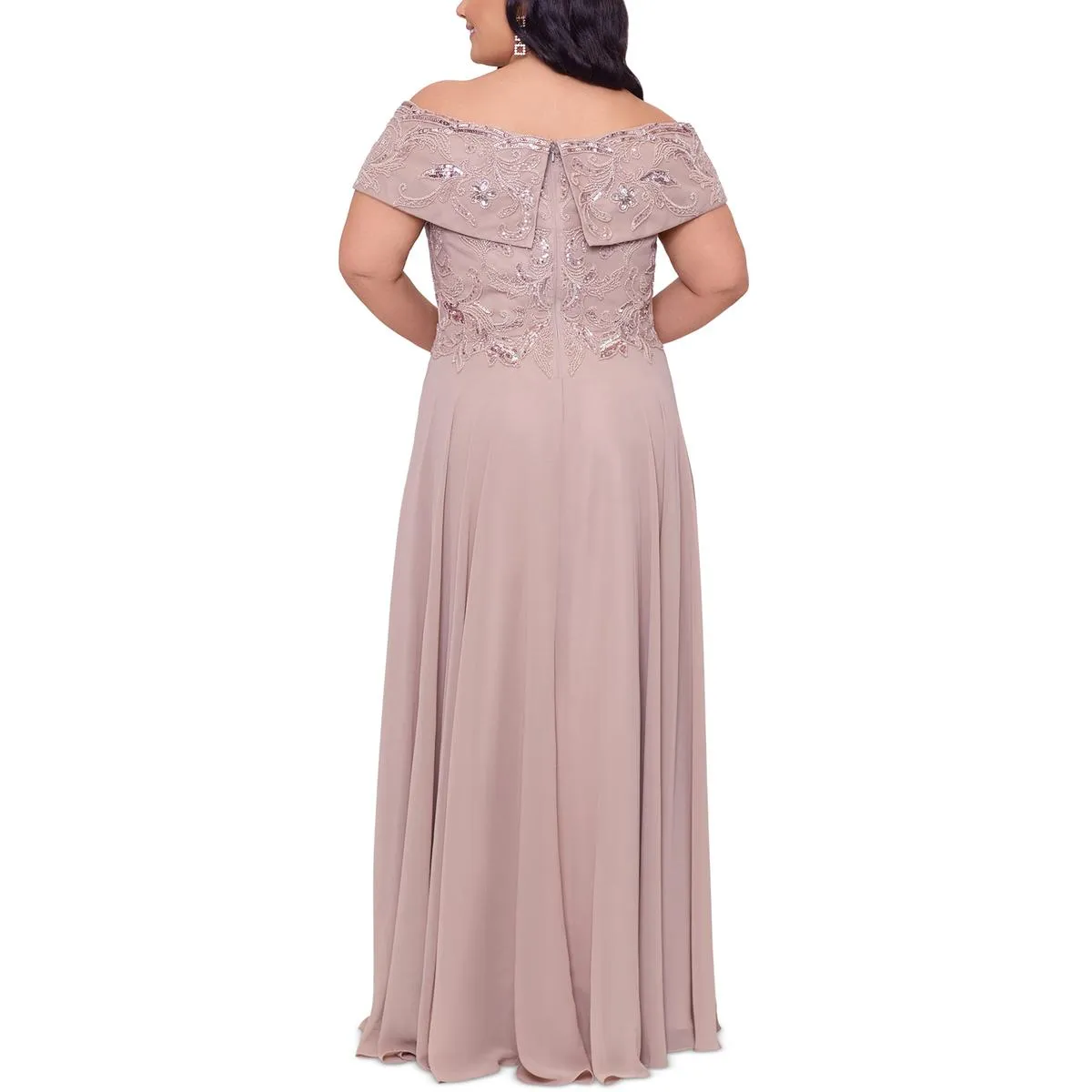 Plus Womens Beaded Long Evening Dress