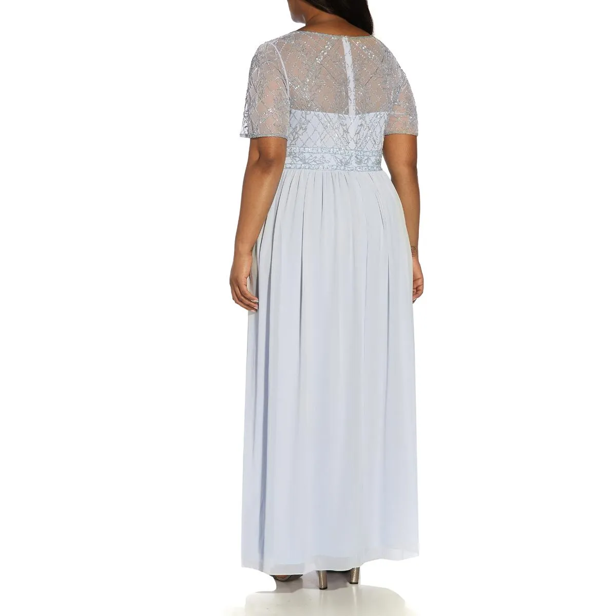 Plus Womens Beaded Maxi Evening Dress