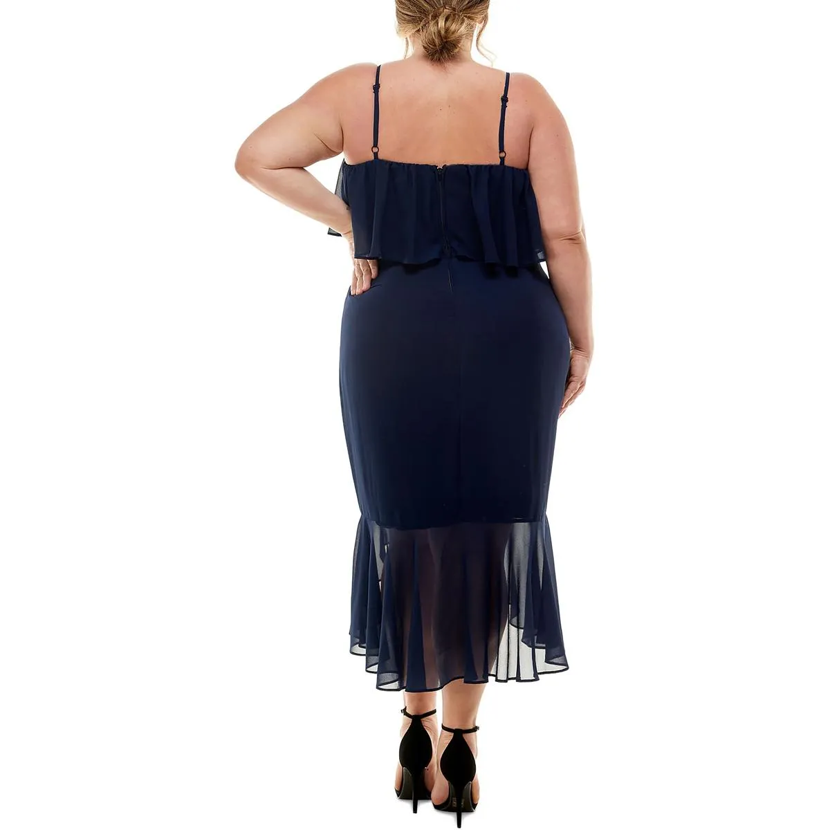 Plus Womens Chiffon Ruffled Midi Dress