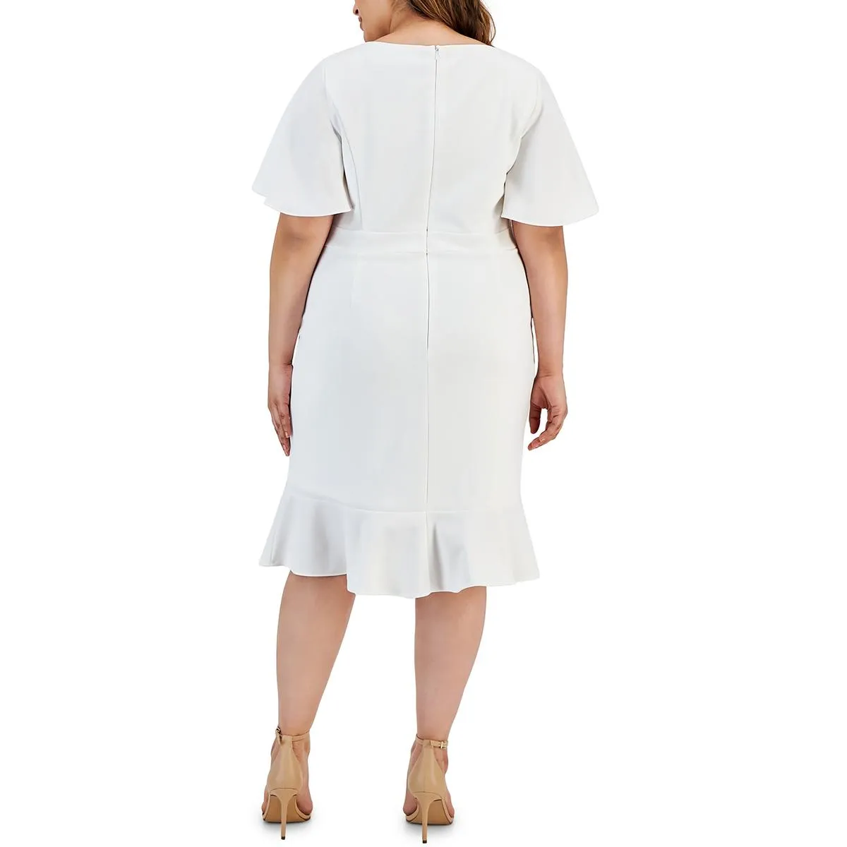 Plus Womens Crepe V-Neck Fit & Flare Dress