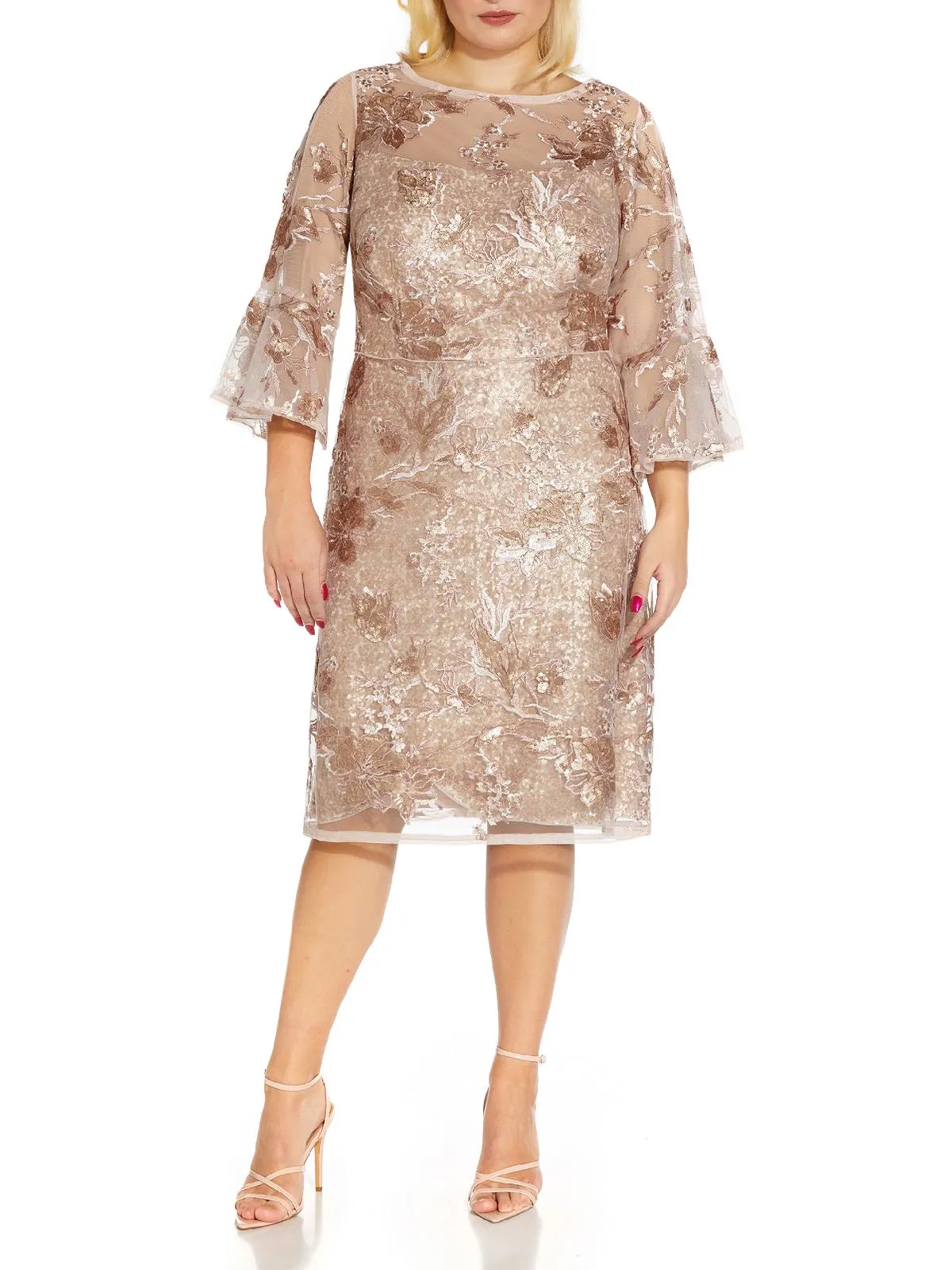 Plus Womens Embroidered Midi Cocktail and Party Dress
