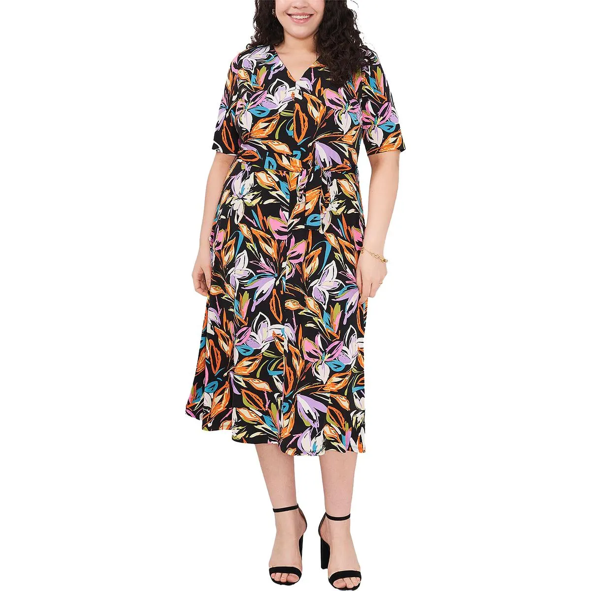 Plus Womens Floral Calf Midi Dress