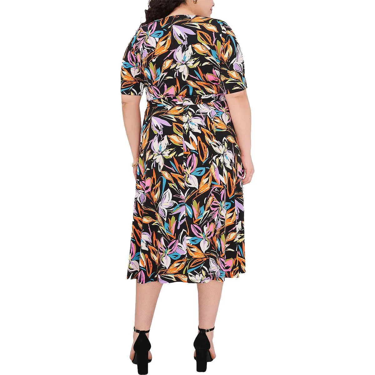 Plus Womens Floral Calf Midi Dress