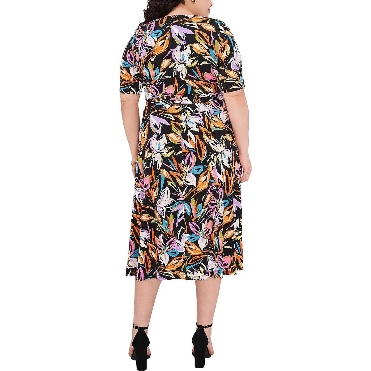 Plus Womens Floral Calf Midi Dress