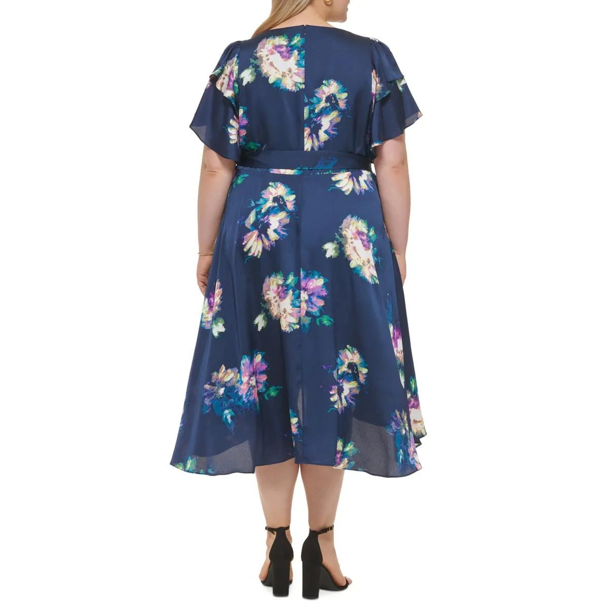 Plus Womens Floral Hi-Low Wrap Dress