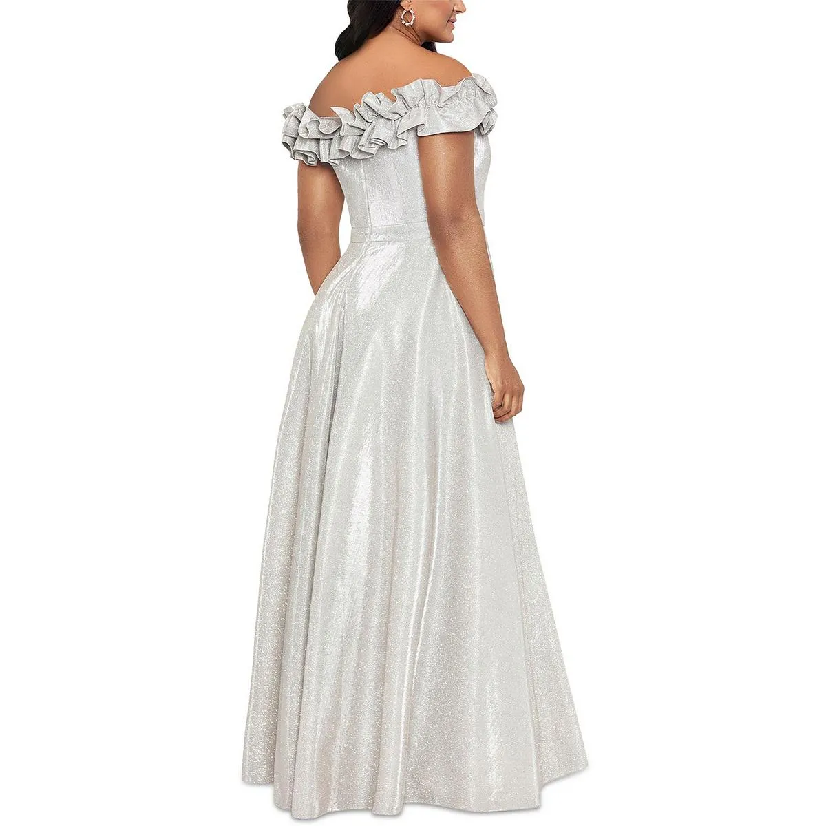 Plus Womens Metallic Strapless Evening Dress