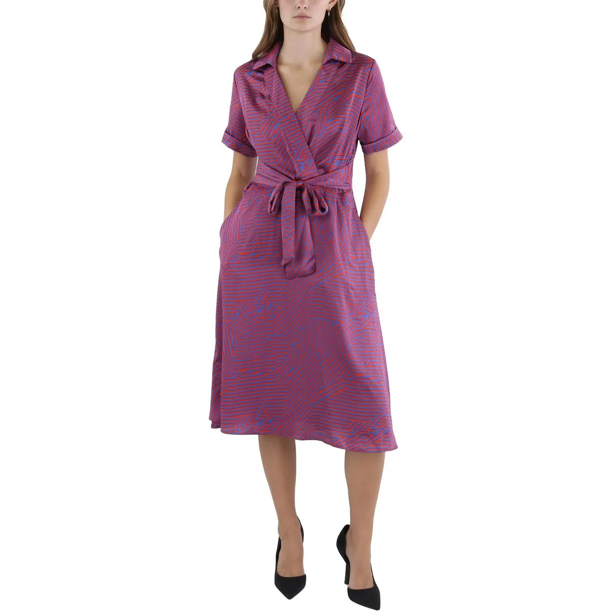 Plus Womens Printed Polyester Midi Dress