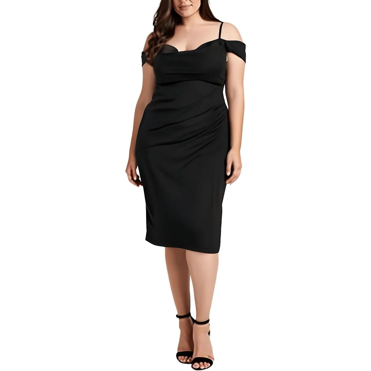 Plus Womens Ruched Satin Midi Dress