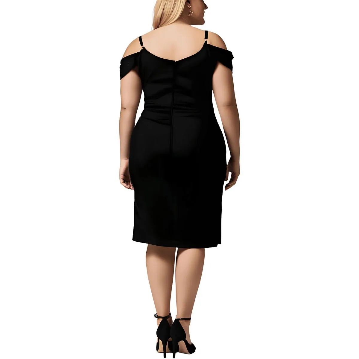 Plus Womens Ruched Satin Midi Dress