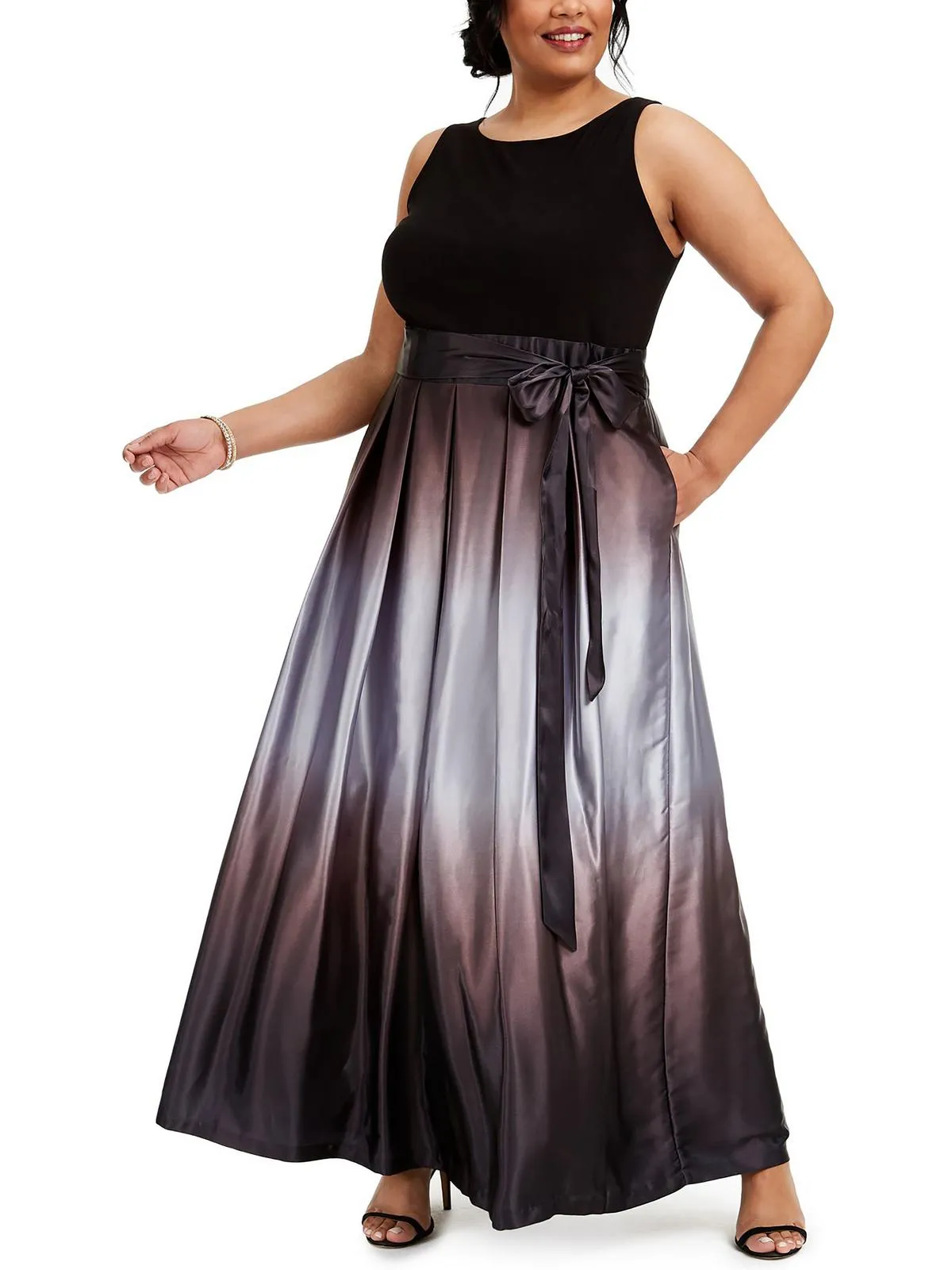 Plus Womens Satin Sleeveless Formal Dress