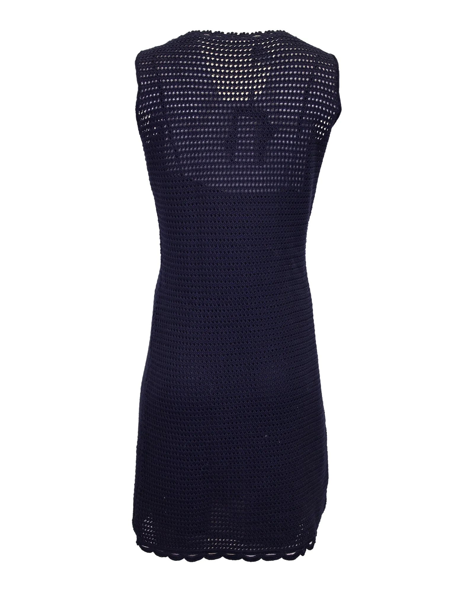 Prada Sleeveless Crochet Dress in Navy Blue Cotton Wool