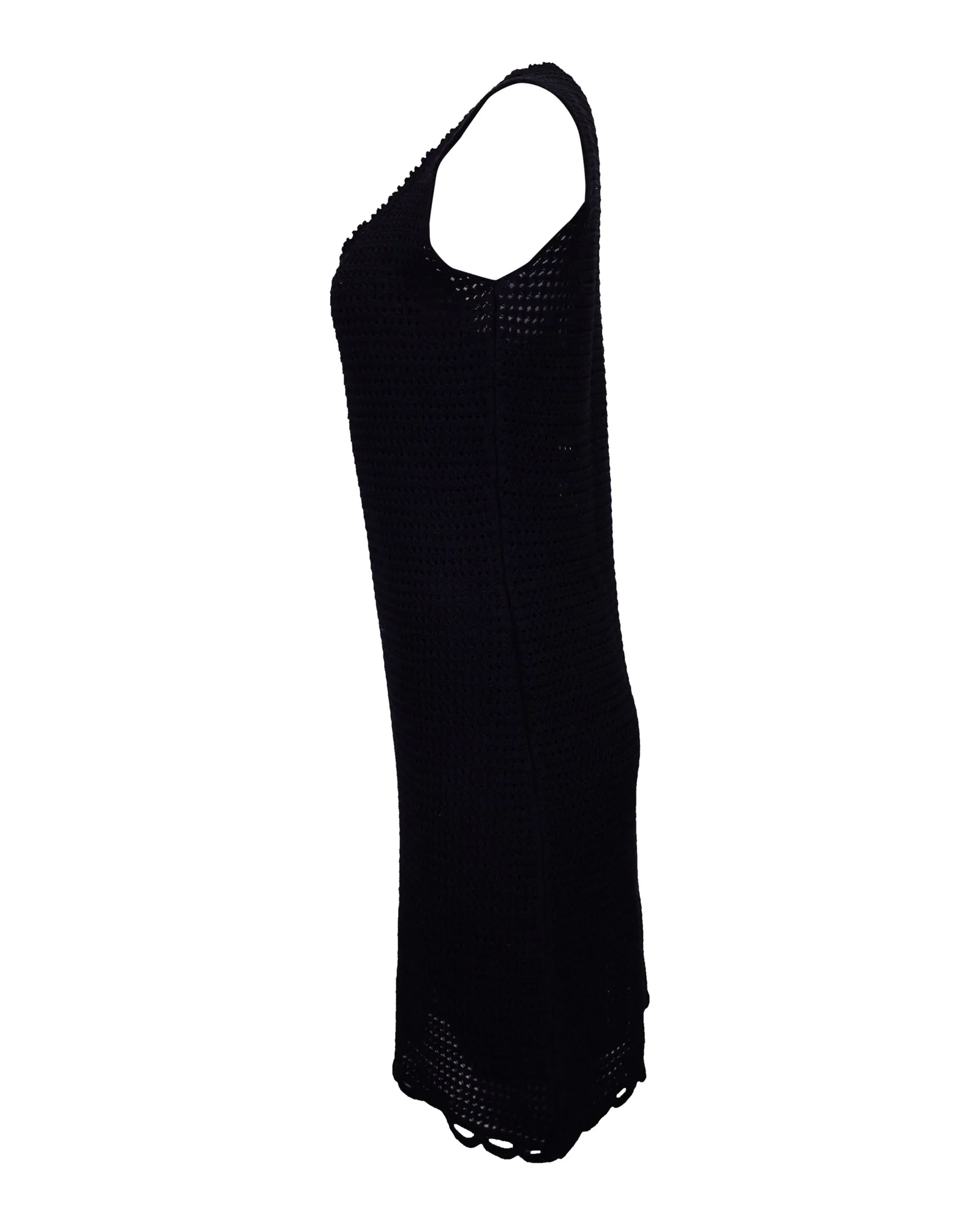 Prada Sleeveless Crochet Dress in Navy Blue Cotton Wool