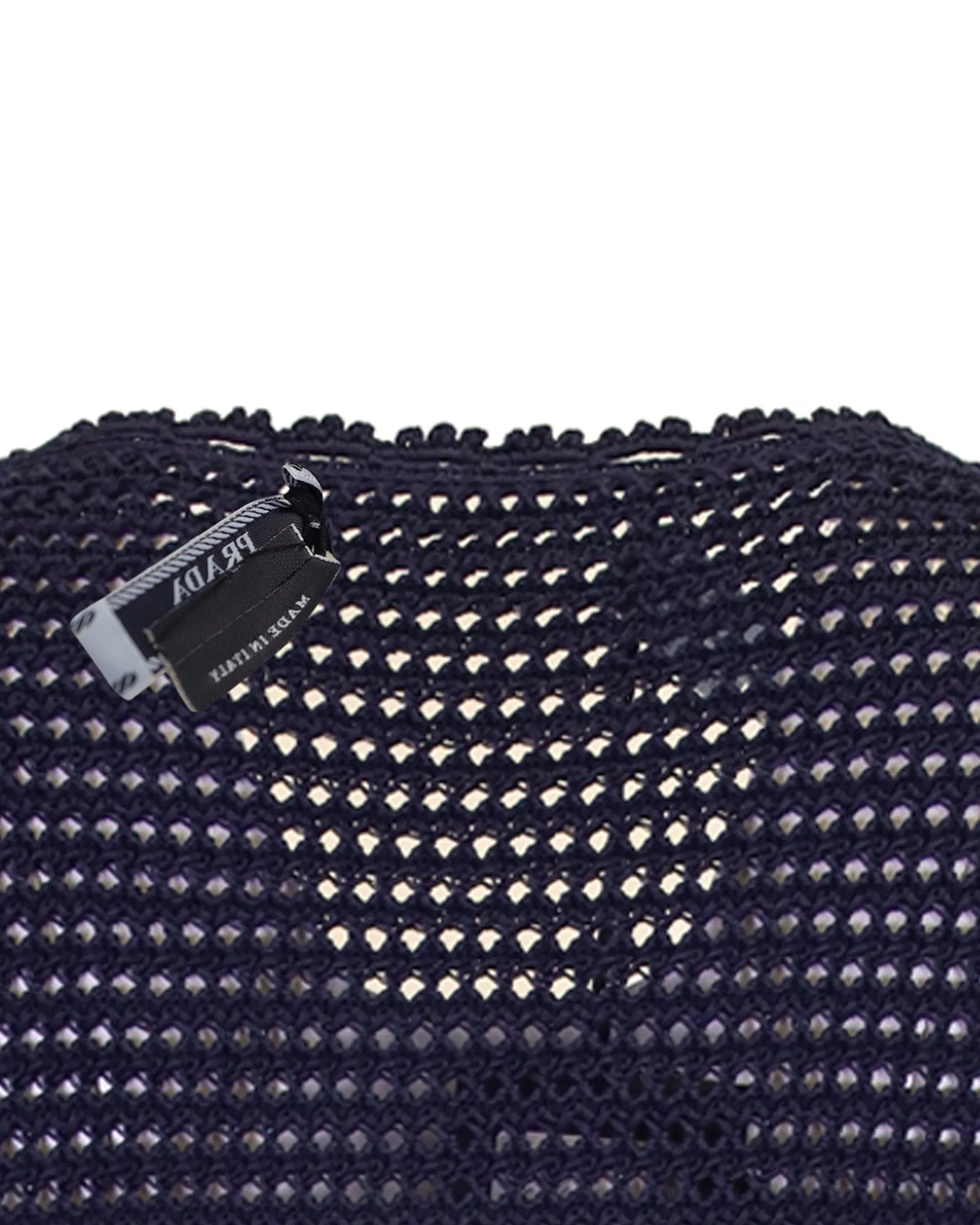 Prada Sleeveless Crochet Dress in Navy Blue Cotton Wool