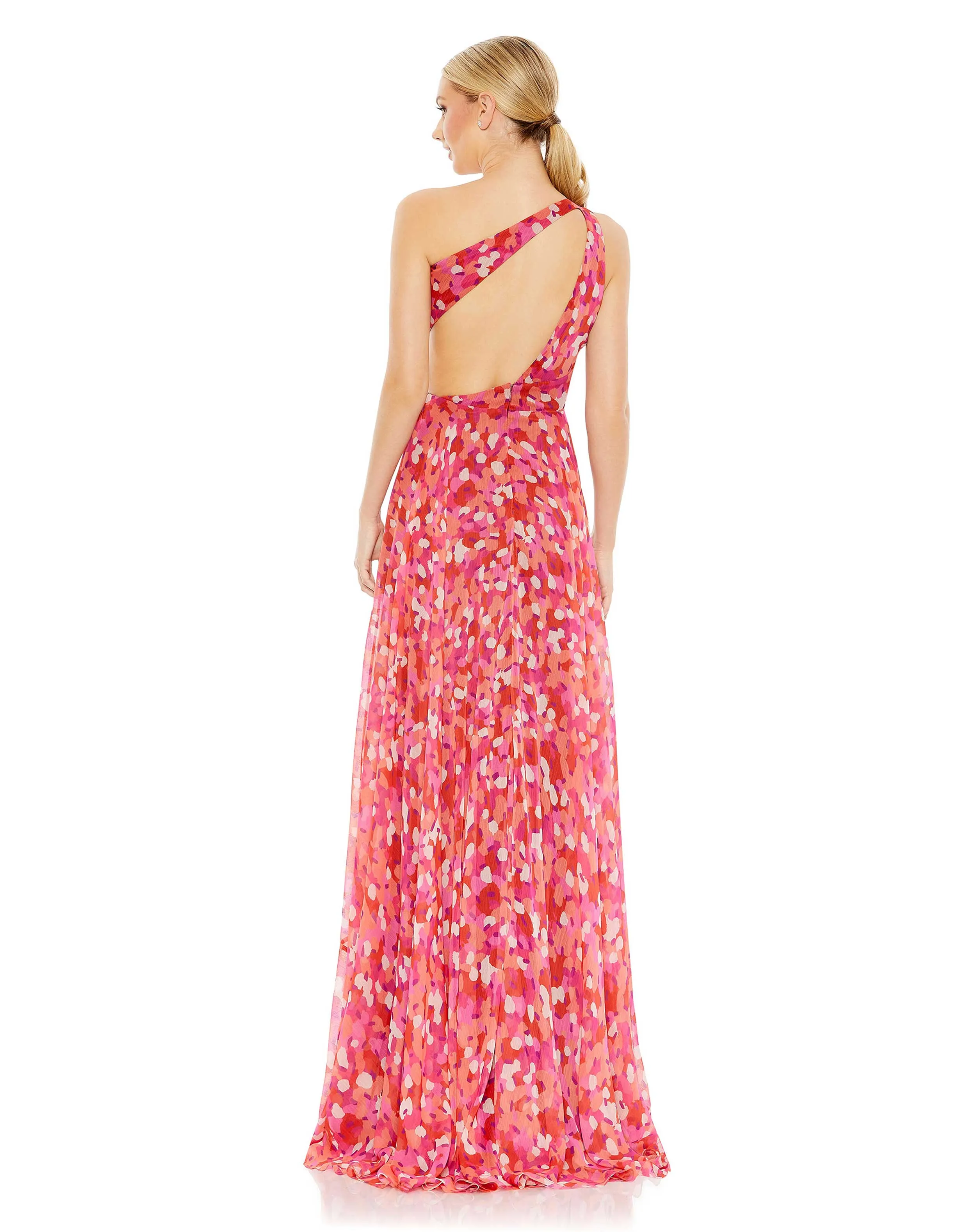 Printed One Shoulder Cut Out Hi-Lo Gown