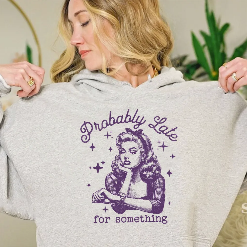 Probably Late Retro Graphic Women's Heather Grey Hoodie postpartum clothes sale