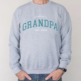 Promoted To Grandpa Established Heather Grey Sweatshirt Grandparent Clothing - grandpa clothes outlet
