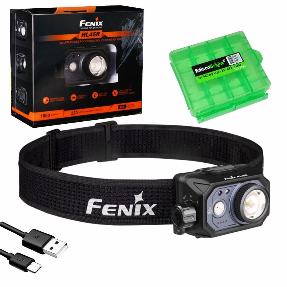 Select For Best Provide Fenix HL45R 1000 Lumen Adjustable Beam Headlamp, Rechargeable, AAA Dual Fuel, Gesture Sensing, Floodlight,Spotlight, Red Light with EdisonBright Battery Carrying case Bundle Deals online store, 74% discount for Items, bottom price, 