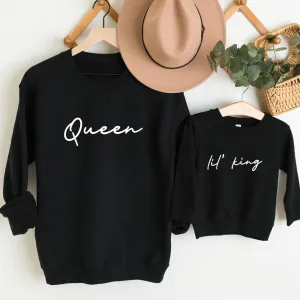 Queen & Lil' King Mum & Kid Matching Black Sweatshirts discount mum dresses