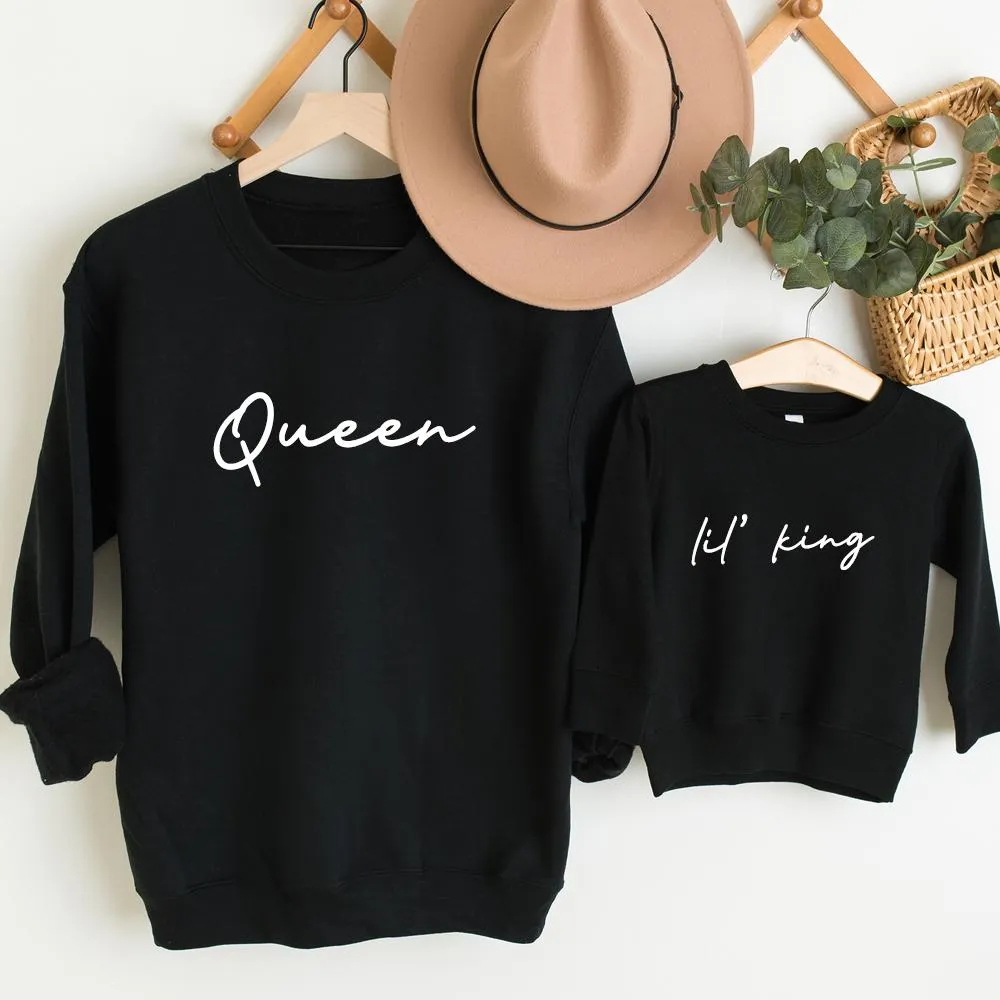 Queen & Lil' King Mum & Kid Matching Black Sweatshirts discount mum dresses