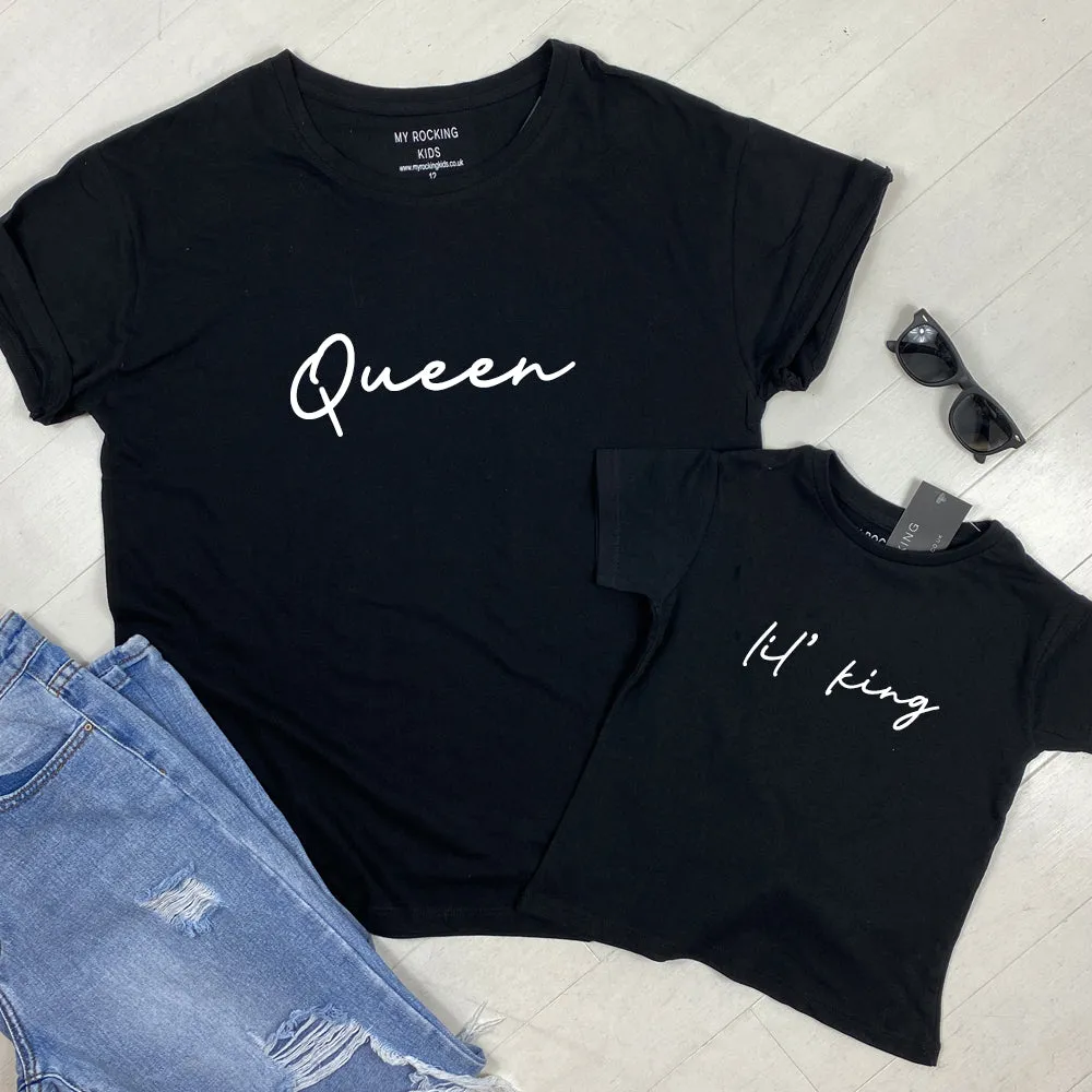 Queen & Lil' King Mum & Kid Matching Black T-Shirts discount mum dresses