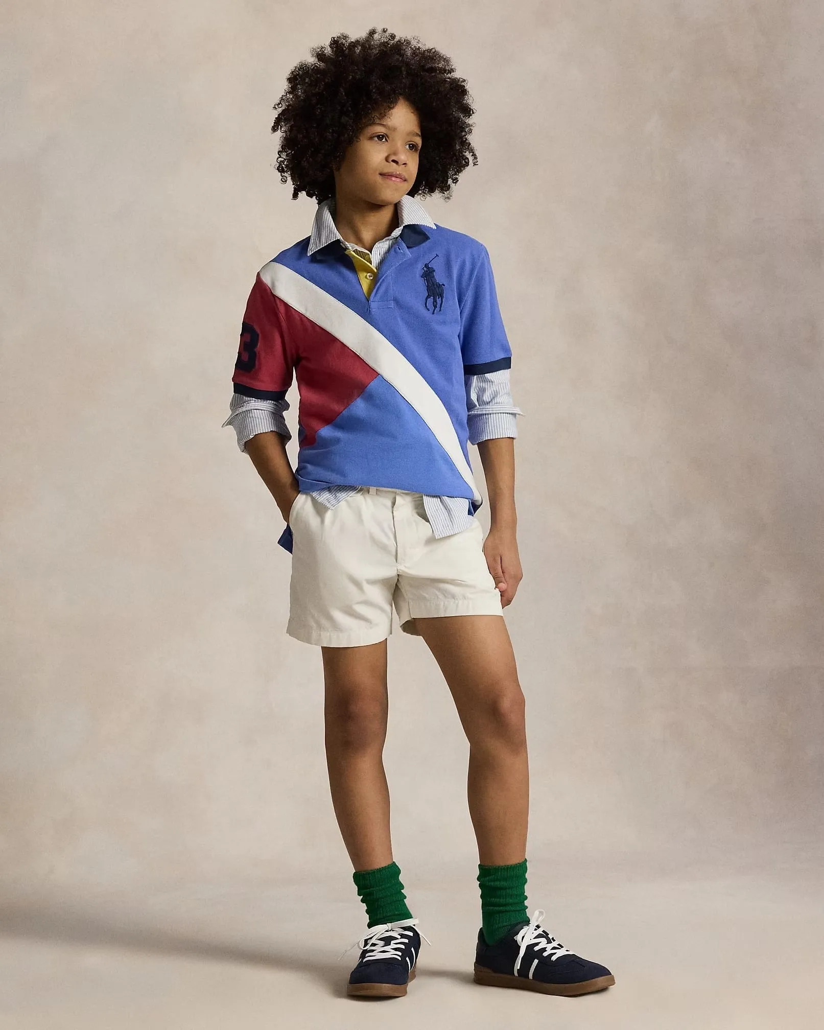 Ralph Lauren Jungen Polohemd mit Diagonalen Streifen in Blau
