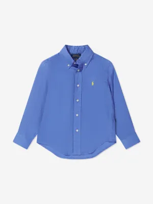 Ralph Lauren Jungen Leinen Logo Hemd in Blau