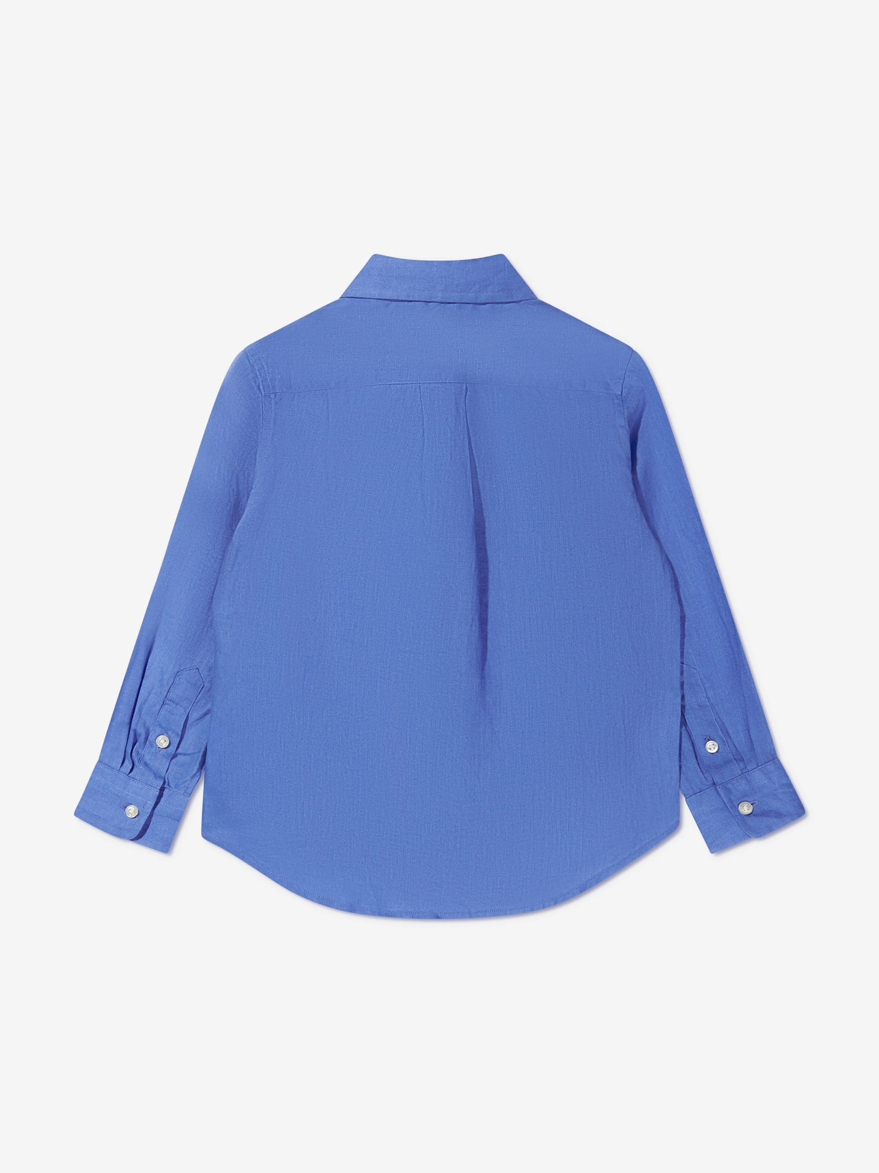 Ralph Lauren Jungen Leinen Logo Hemd in Blau