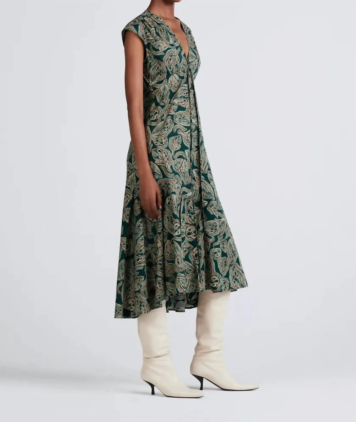 Reina Sleeveless Midi Dress In Moss Multi