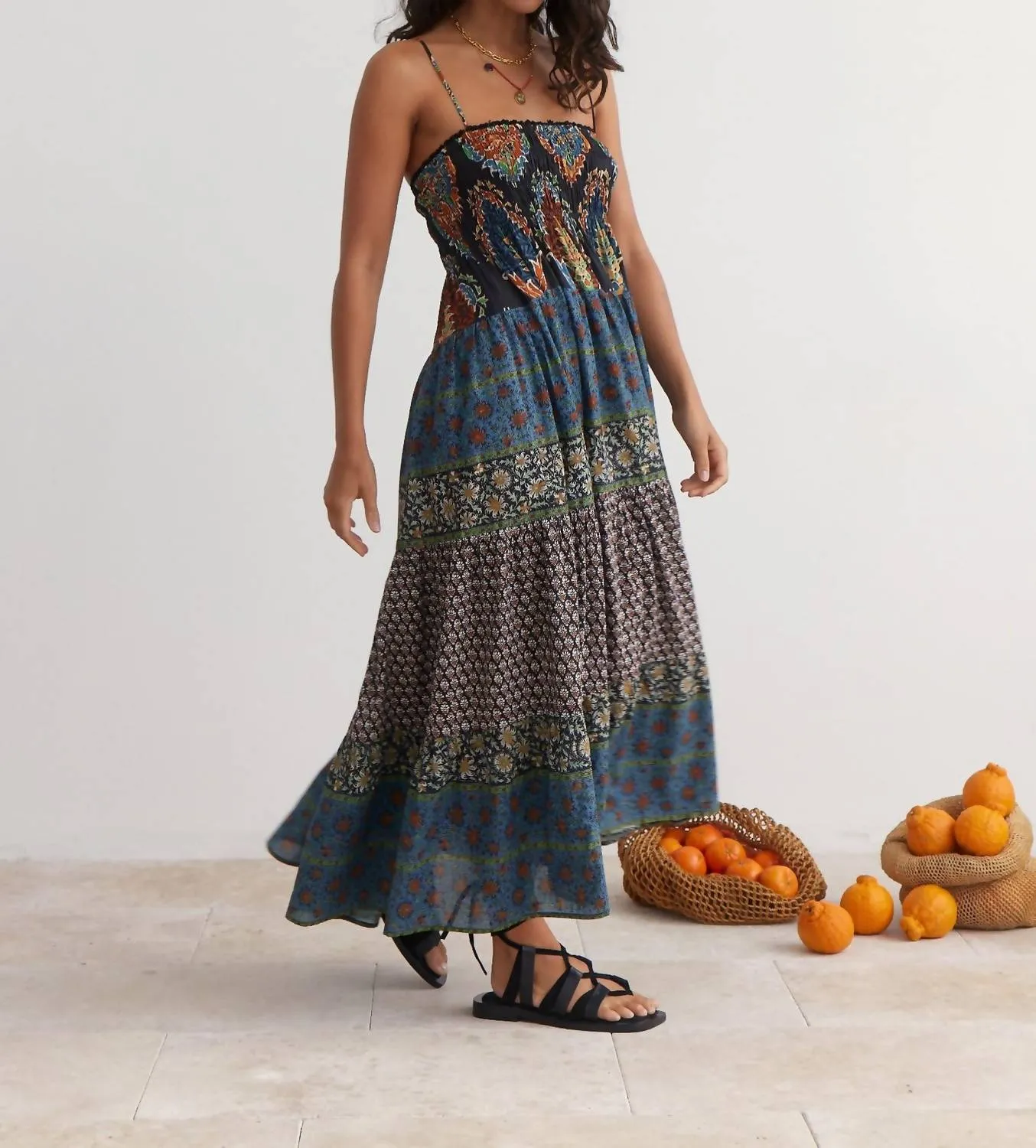 Rhea Tiered Maxi Dress In Noir