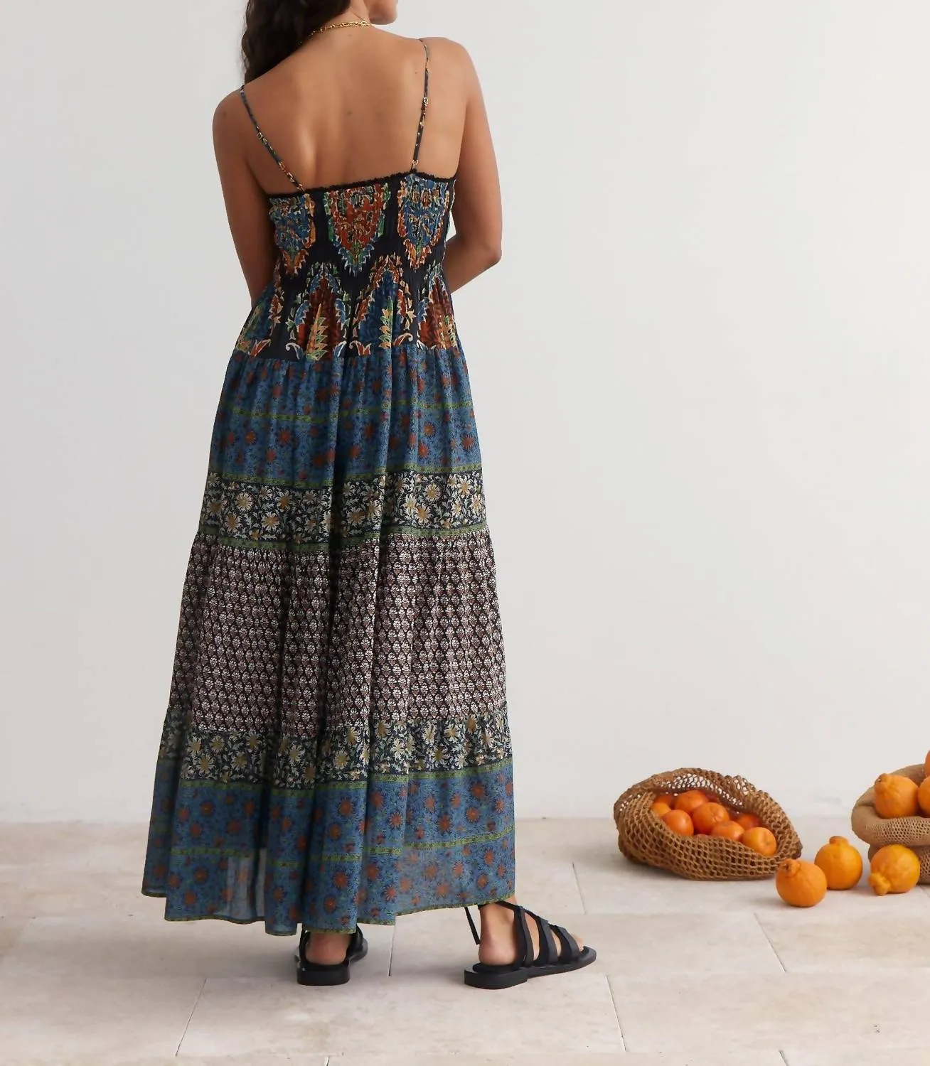 Rhea Tiered Maxi Dress In Noir