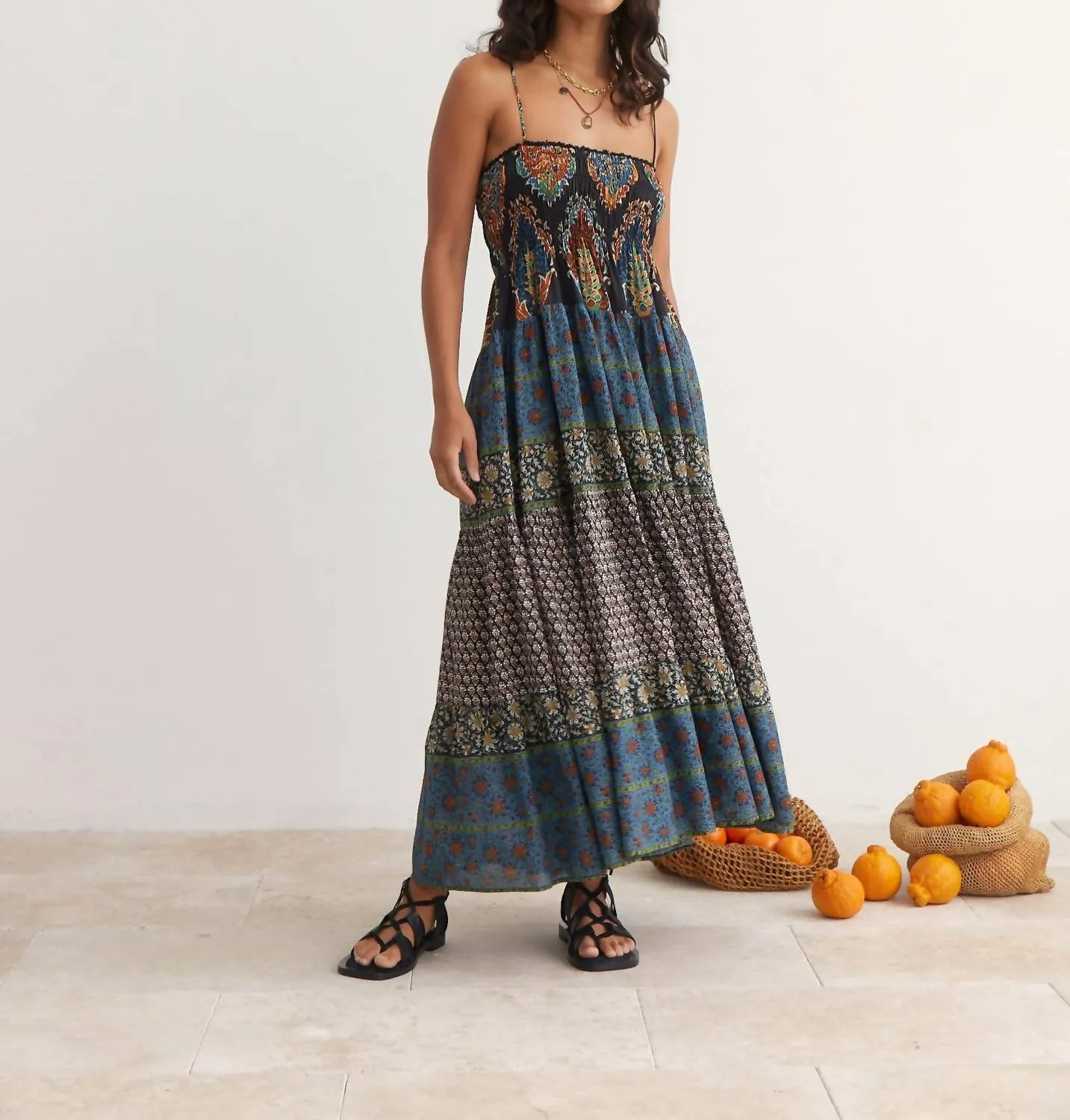 Rhea Tiered Maxi Dress In Noir