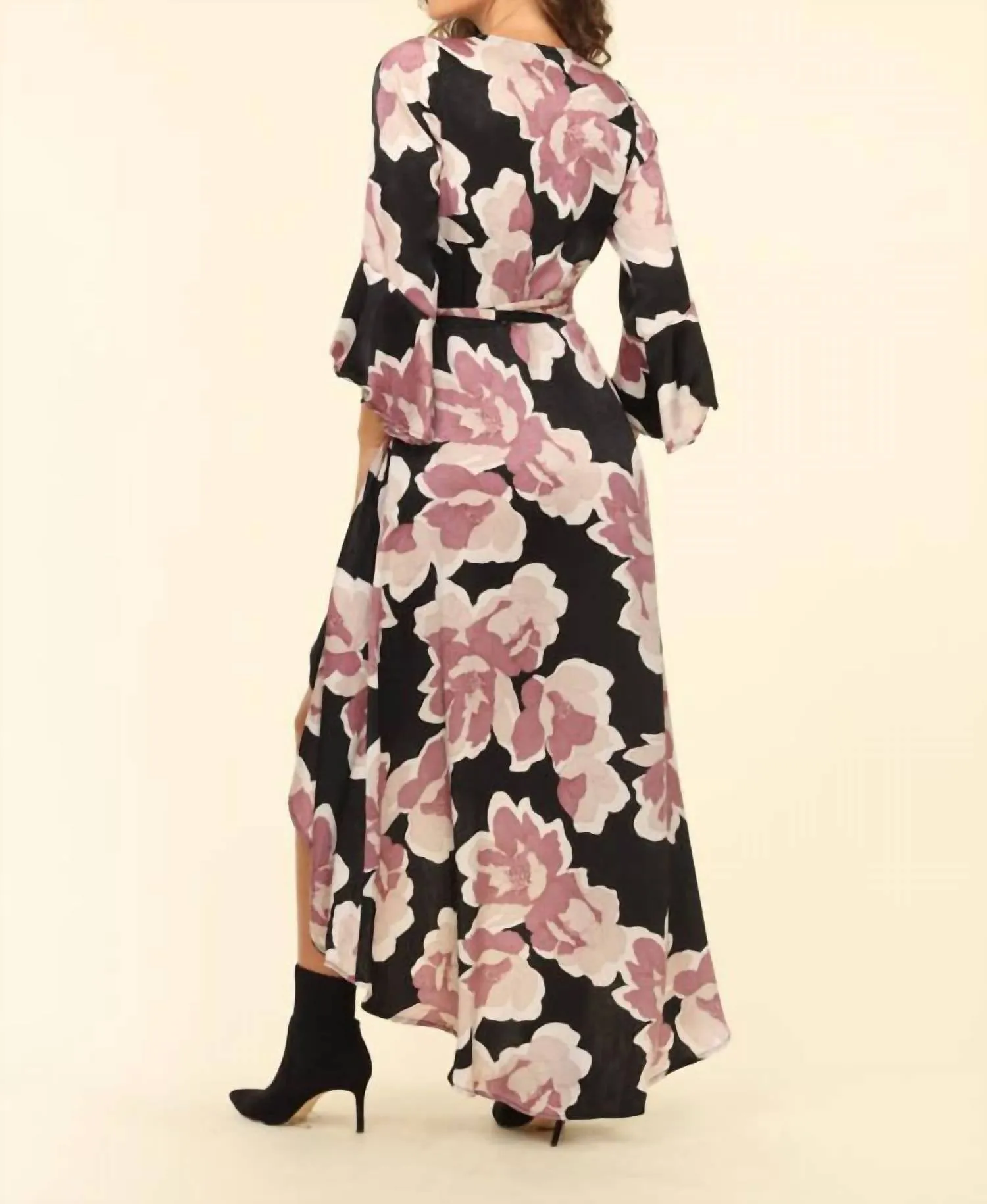 Romano Wrap Maxi Dress With Bell Sleeve In Black