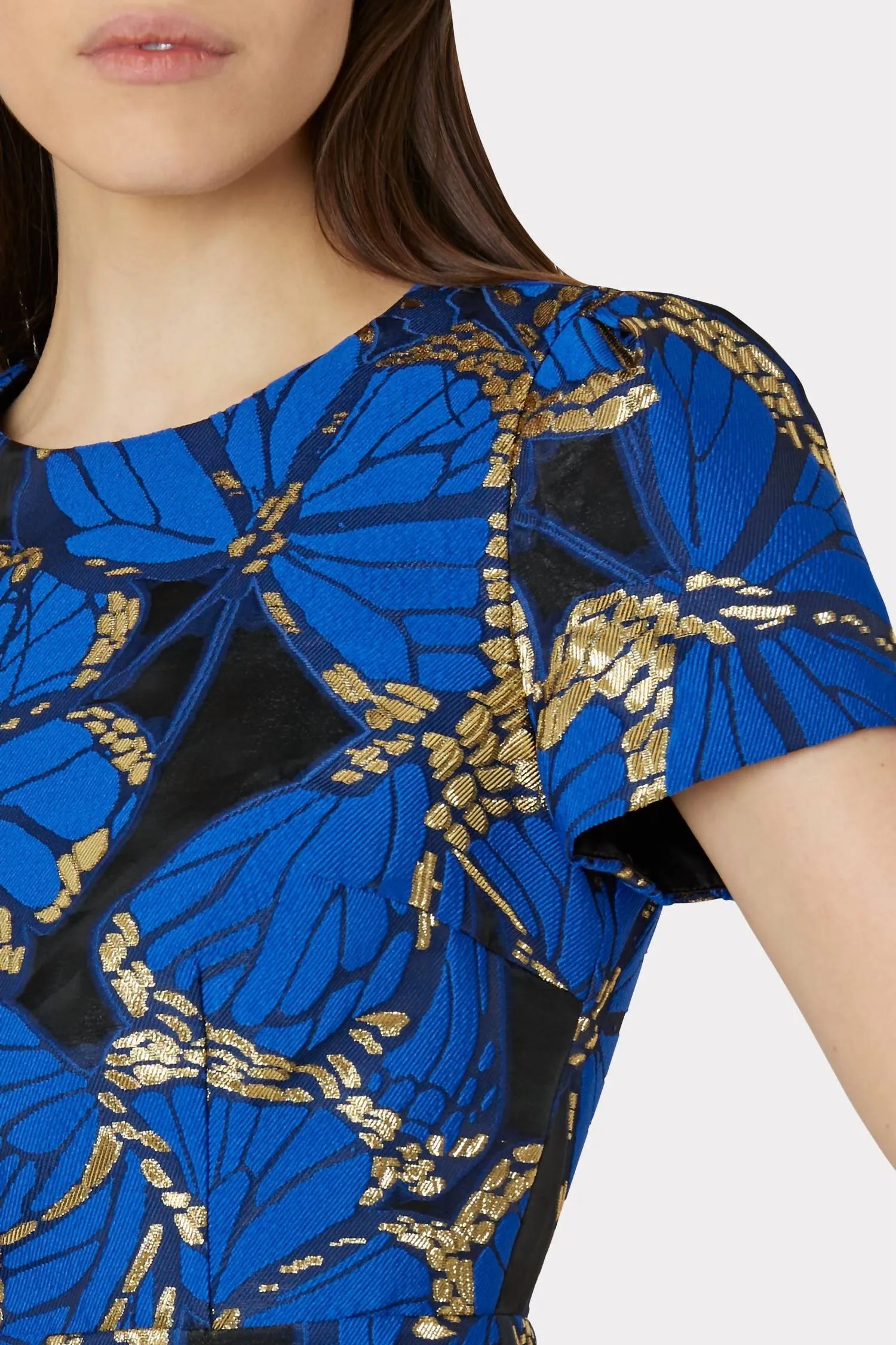 Rowen Butterfly Jacquard Dress In Blue Multi