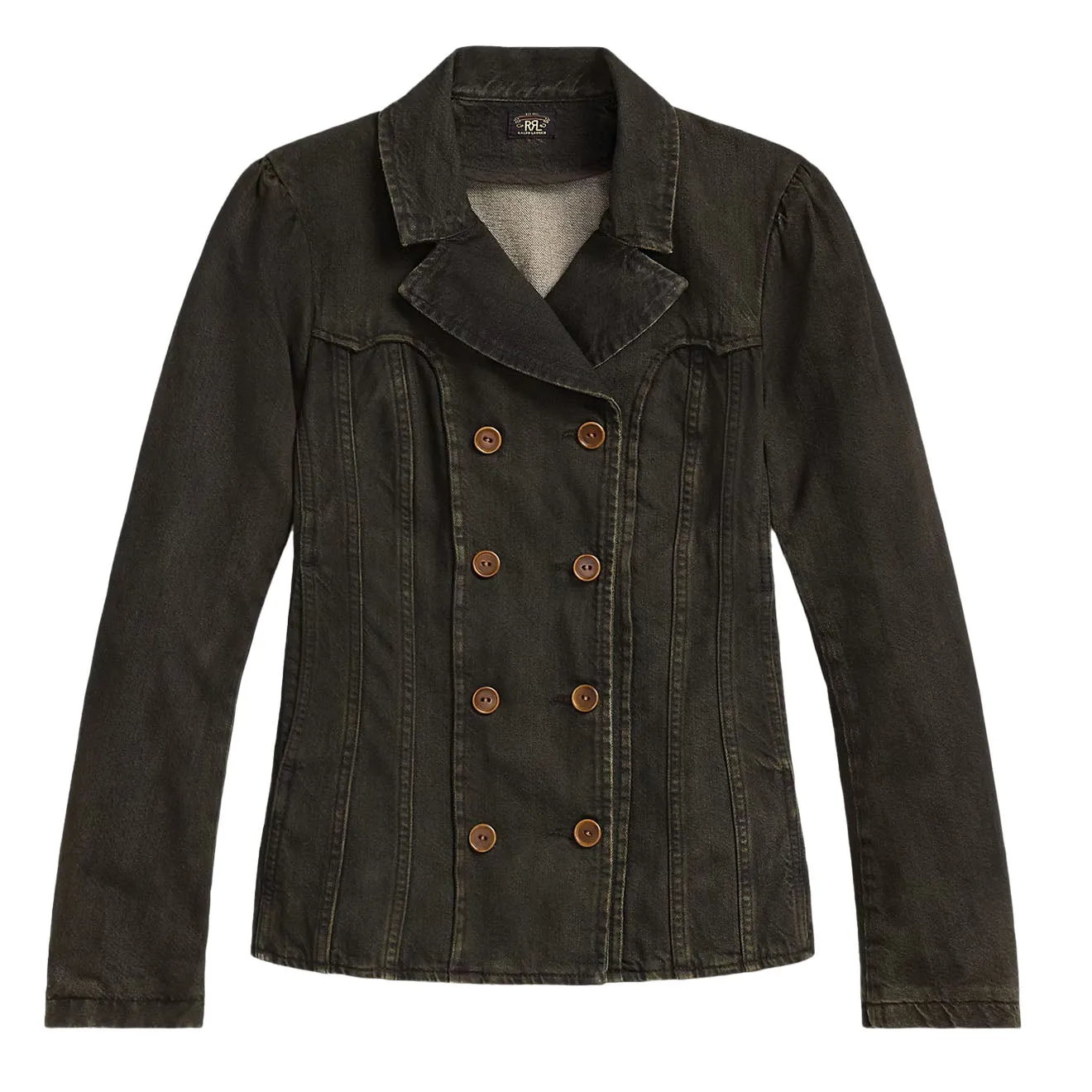 RRL By Ralph Lauren Womens Double-Breasted Black Denim Jacket Worn Black raincoats promo code