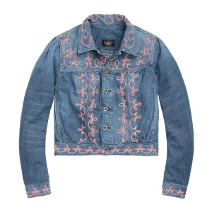 RRL by Ralph Lauren Womens Martine Trucker Jacket Blue / Pink raincoats promo code