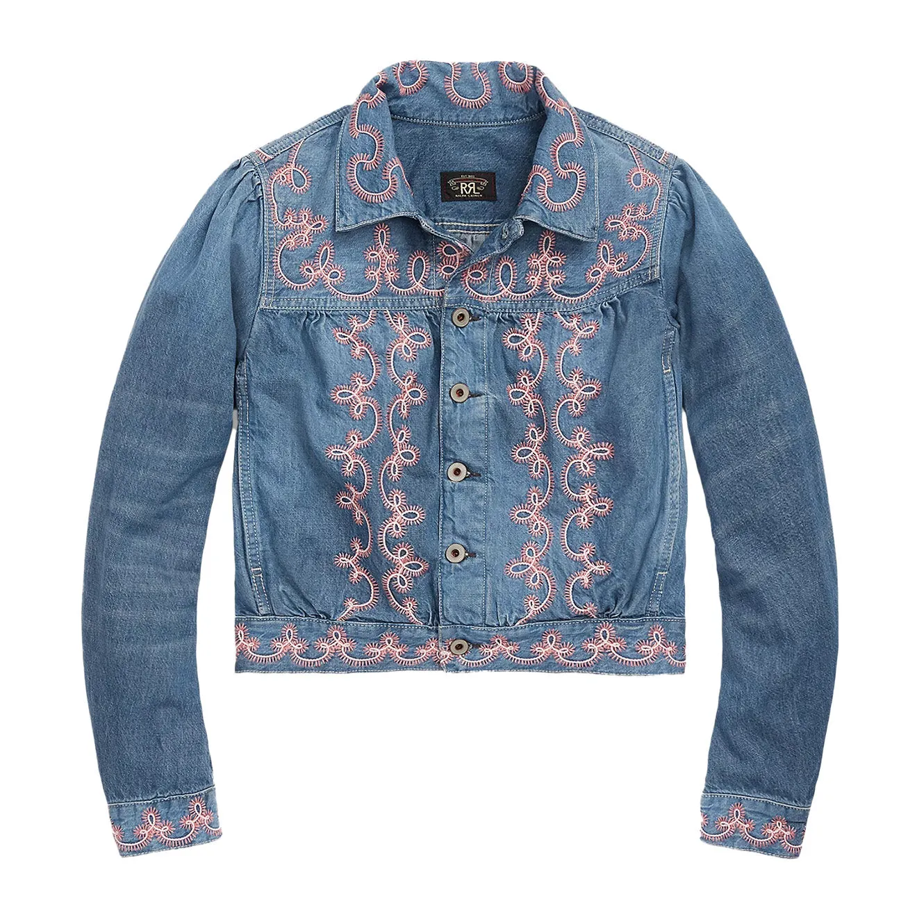 RRL by Ralph Lauren Womens Martine Trucker Jacket Blue / Pink raincoats promo code