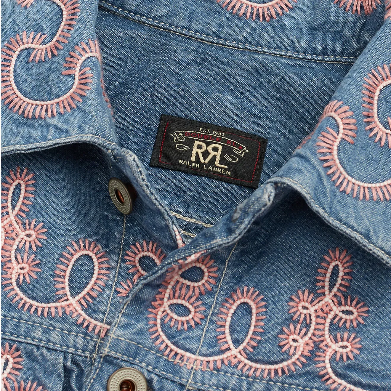 RRL by Ralph Lauren Womens Martine Trucker Jacket Blue / Pink